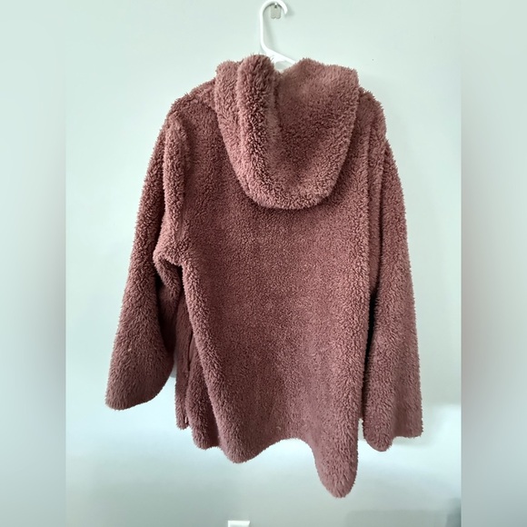 PINK Hooded Teddy Jacket Cardigan Sweater Fuzzy Sherpa Mauve Purple Size M L - Picture 6 of 8